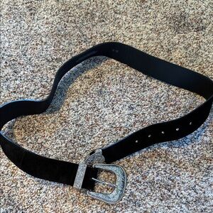 Womens Western Black Leather Belt with Silver Buckle